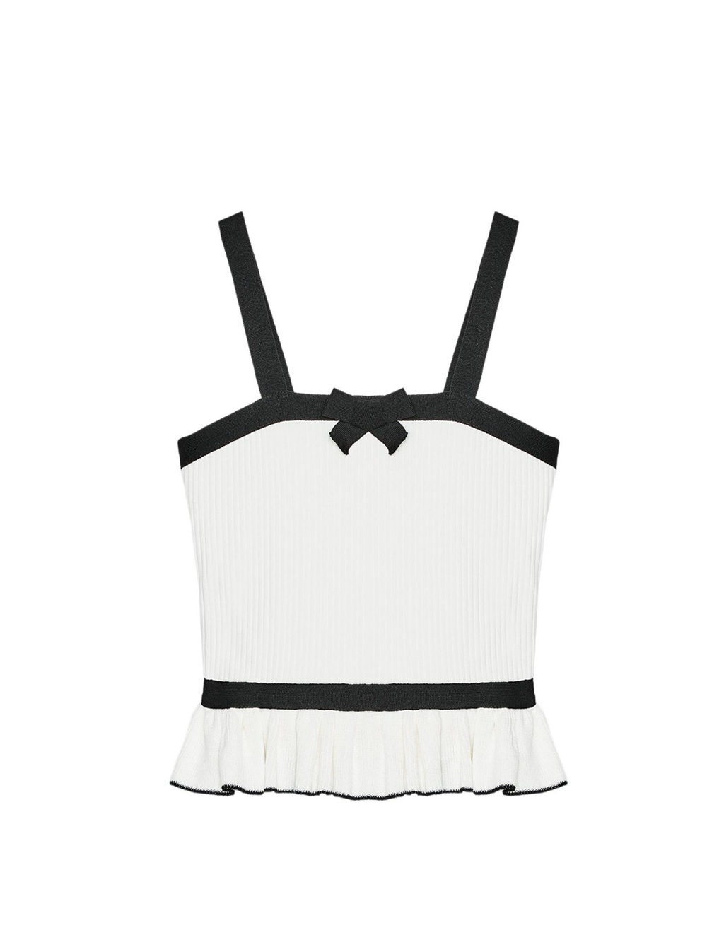 Black and White Ribbed Knit Bow Top